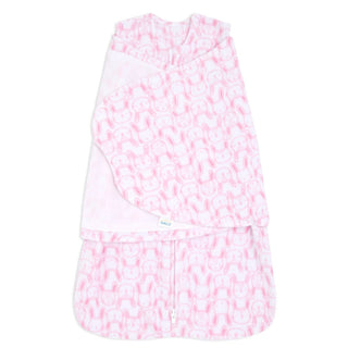 HALO microfleece swaddle in bunny face pattern pink